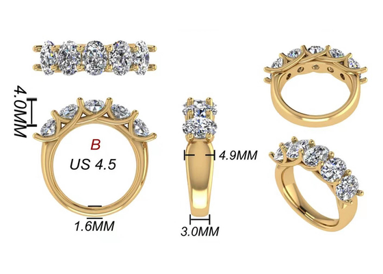 Nhẫn đính hôn vàng vàng 18k hình bầu dục 6,43x 4,7x3,03mm ODM