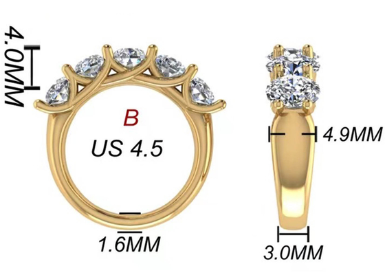 Nhẫn đính hôn vàng vàng 18k hình bầu dục 6,43x 4,7x3,03mm ODM