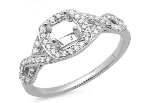 0,38ct 1,3mm 14k Nhẫn bán gắn kết bằng vàng trắng 14k Đệm cắt cho sinh nhật