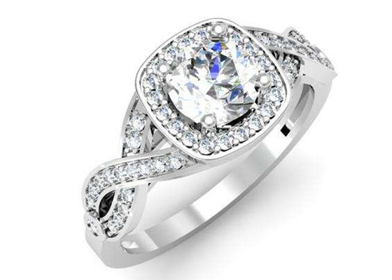 0,38ct 1,3mm 14k Nhẫn bán gắn kết bằng vàng trắng 14k Đệm cắt cho sinh nhật