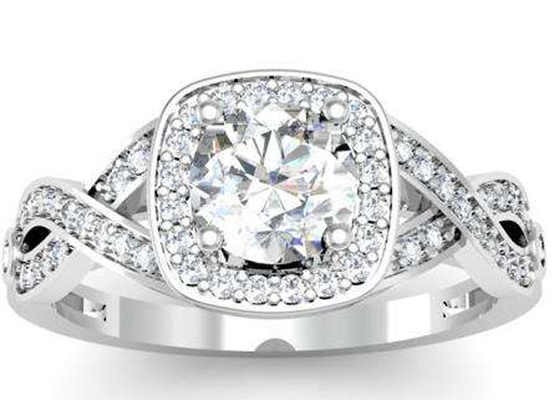 0,38ct 1,3mm 14k Nhẫn bán gắn kết bằng vàng trắng 14k Đệm cắt cho sinh nhật