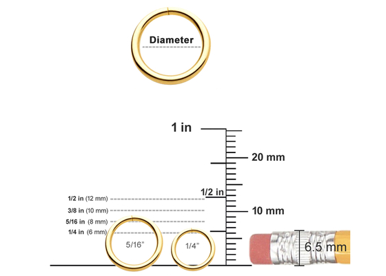 Nhẫn xỏ vàng 14k 1/4 inch 5/16 inch 3/18 inch cho tai mũi môi