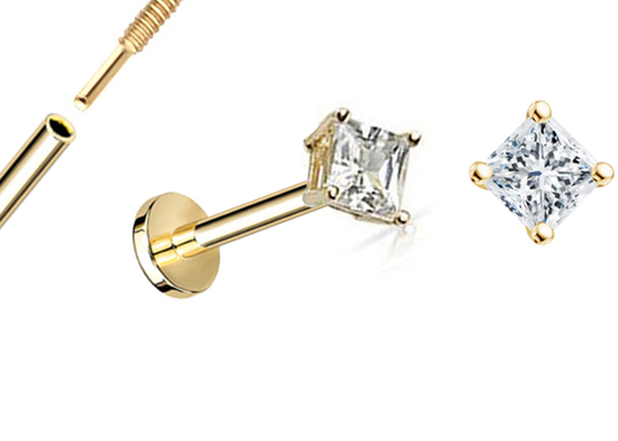 Bông tai đính kim cương công chúa bằng vàng 14K Dia 3 × 3mm ODM cho ngày kỷ niệm