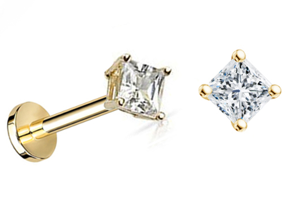 Bông tai đính kim cương công chúa bằng vàng 14K Dia 3 × 3mm ODM cho ngày kỷ niệm