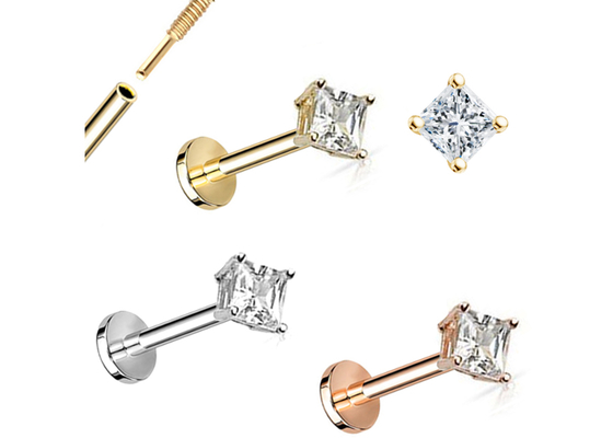 Bông tai đính kim cương công chúa bằng vàng 14K Dia 3 × 3mm ODM cho ngày kỷ niệm