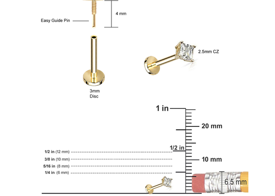 Bông tai đính kim cương công chúa bằng vàng 14K Dia 3 × 3mm ODM cho ngày kỷ niệm