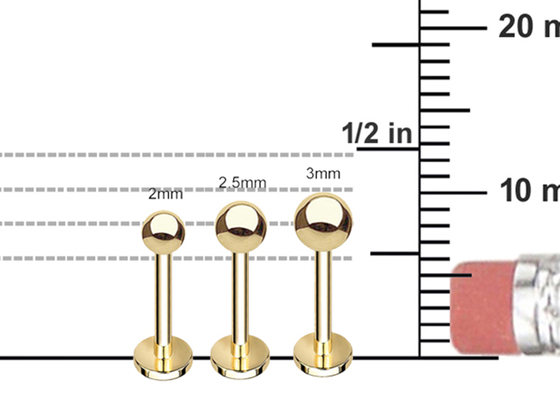 Bông tai bằng sụn vàng OEM 14k, Bông tai xuyên qua cơ thể 5mm 8mm Chiều dài 10mm