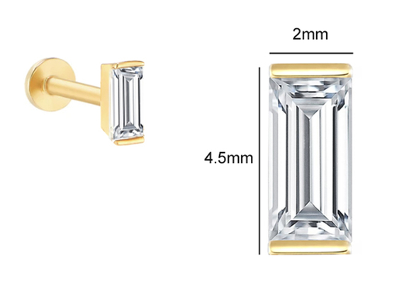 Bông tai trang sức xuyên thấu bằng vàng 14K OEM ODM với kim cương hình chữ nhật