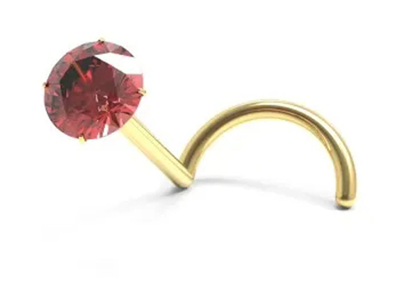 Vít xuyên lỗ mũi bằng vàng 18K với đá Garnet tự nhiên 1,5mm-3mm