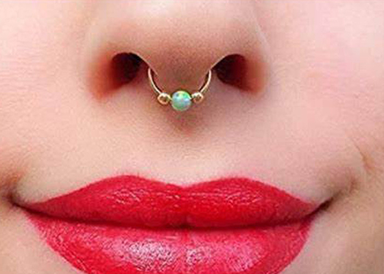 Dia 8mm Hoop Nose Nose, Vòng vàng trắng với 3 viên Opal Stones ODM