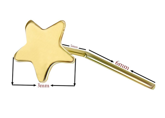 3mm Đồng bằng Sao vàng 18K Mũi xỏ lỗ Hình dạng L Độ dày 0,6mm