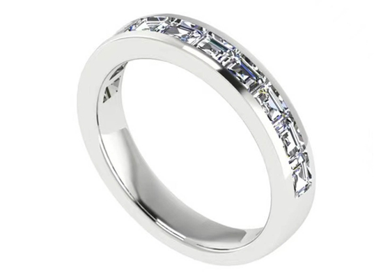 Nhẫn đính hôn vàng trắng hình tròn EM Cut, Nhẫn kim cương và vàng trắng 18k 3.0 × 2.3mm