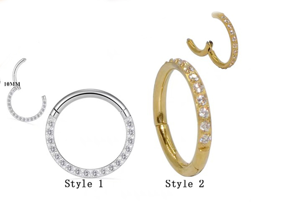 Phân đoạn bản lề Hình dạng vòng bấm bằng vàng 14K với kim cương lát 16G