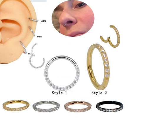 Phân đoạn bản lề Hình dạng vòng bấm bằng vàng 14K với kim cương lát 16G