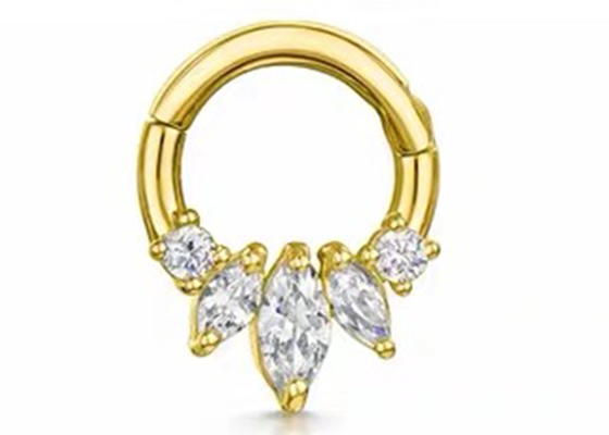 Marquise Cut Clicker vàng 14K Loại thiết lập bốn móng vuốt cho mũi Septum Daith