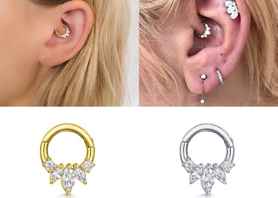 Marquise Cut Clicker vàng 14K Loại thiết lập bốn móng vuốt cho mũi Septum Daith
