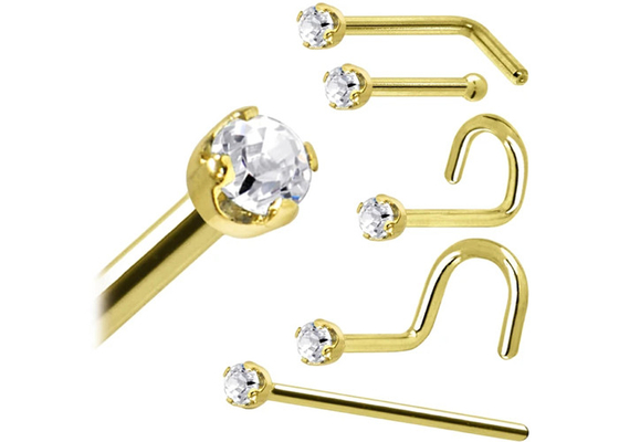 Vòng mũi vàng hồng ODM 18k, chốt xỏ mũi với kim cương tự nhiên 1,5-2,5mm
