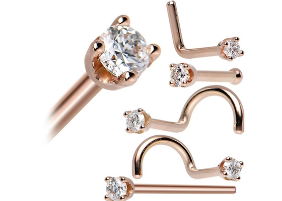 Vòng mũi vàng hồng ODM 18k, chốt xỏ mũi với kim cương tự nhiên 1,5-2,5mm