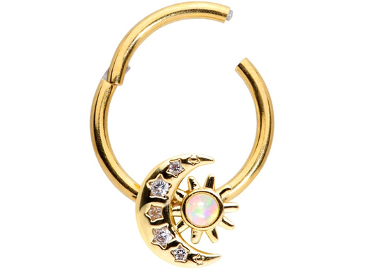 Mũi bằng vàng 18K rắn chắc xuyên qua hình dạng Mặt trời Mặt trăng với 0,06ct viên kim cương tự nhiên SI2 ODM