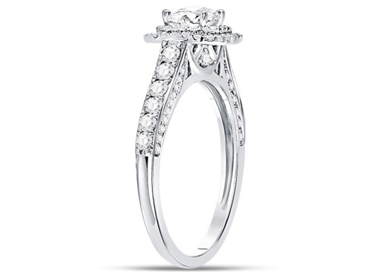 3,65g Trang sức vàng khối 14K, Nhẫn kim cương vàng trắng nữ vuông 0,8ct