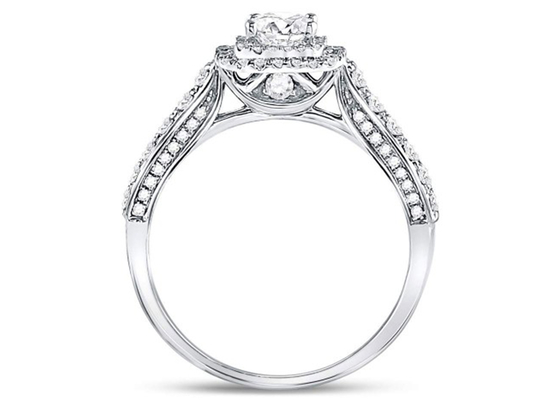 3,65g Trang sức vàng khối 14K, Nhẫn kim cương vàng trắng nữ vuông 0,8ct