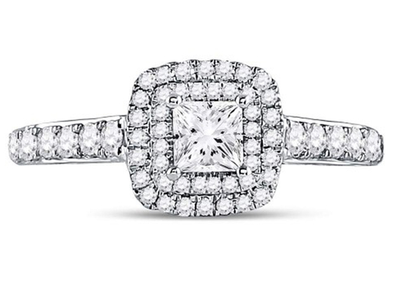 3,65g Trang sức vàng khối 14K, Nhẫn kim cương vàng trắng nữ vuông 0,8ct