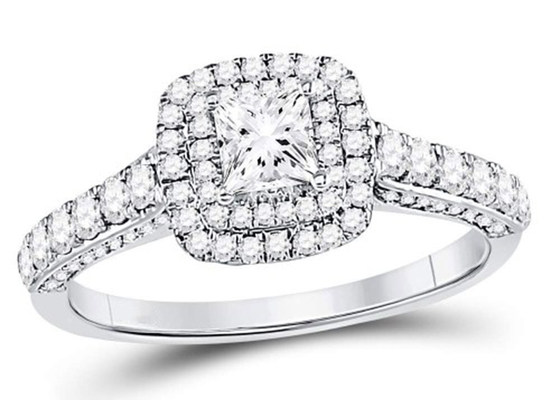3,65g Trang sức vàng khối 14K, Nhẫn kim cương vàng trắng nữ vuông 0,8ct