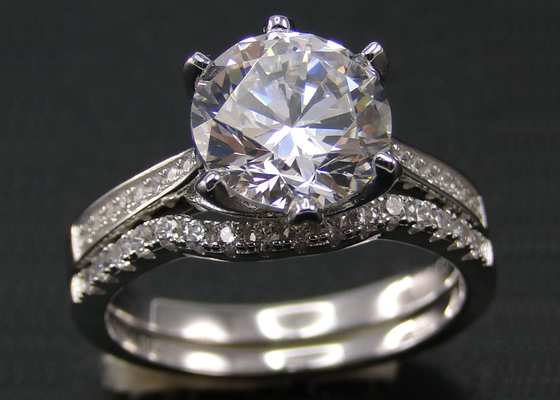 Vòng 1 chiếc Nhẫn kim cương cắt sáng rực rỡ 1.25CT, Bộ nhẫn vàng trắng 18k dành cho nữ