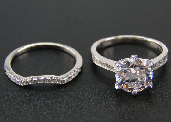 Vòng 1 chiếc Nhẫn kim cương cắt sáng rực rỡ 1.25CT, Bộ nhẫn vàng trắng 18k dành cho nữ