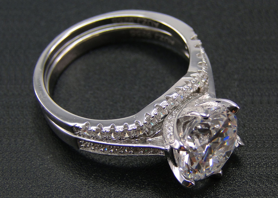 Vòng 1 chiếc Nhẫn kim cương cắt sáng rực rỡ 1.25CT, Bộ nhẫn vàng trắng 18k dành cho nữ