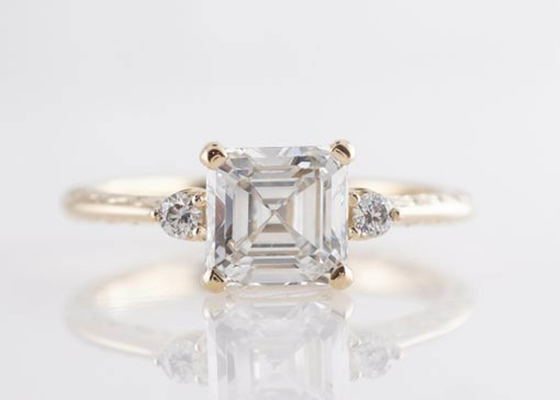 Nhẫn đính hôn bằng vàng hồng 14K Asscher Cut 1.29ct Phong cách cổ điển