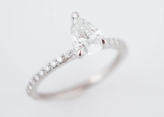 Nhẫn trang sức kim cương thật bằng vàng trắng 1.33ct Cắt lê PS 6 × 8mm để đính hôn