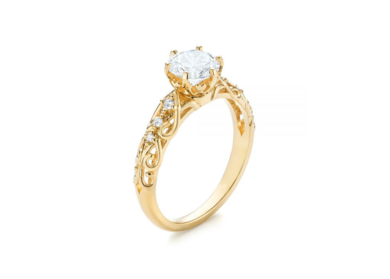 Vàng 14K Vàng thật Nhẫn trang sức kim cương Phong cách cổ điển 6,5mm Kích thước OEM