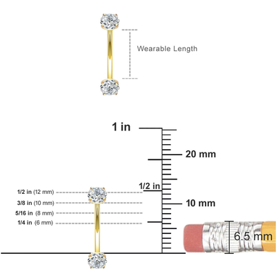 16g Nhẫn trang sức xuyên thấu cơ thể bằng vàng kim cương 10mm Kích thước 8mm cho nút bụng