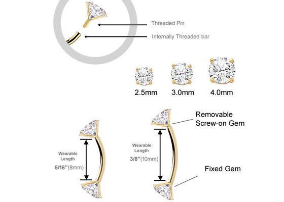 16g Nhẫn trang sức xuyên thấu cơ thể bằng vàng kim cương 10mm Kích thước 8mm cho nút bụng