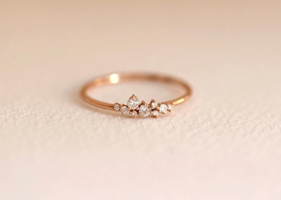 Nhẫn trang sức kim cương thật 14K rắn Đường cắt ODM rực rỡ cho ngày kỷ niệm