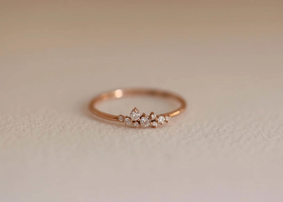 Nhẫn trang sức kim cương thật 14K rắn Đường cắt ODM rực rỡ cho ngày kỷ niệm