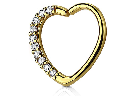 Bông tai vòng sụn vàng 14k cổ điển, hình trái tim Bông tai sụn kim cương 16G