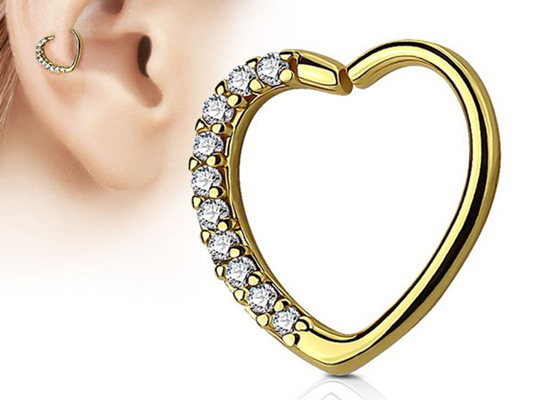 Bông tai vòng sụn vàng 14k cổ điển, hình trái tim Bông tai sụn kim cương 16G