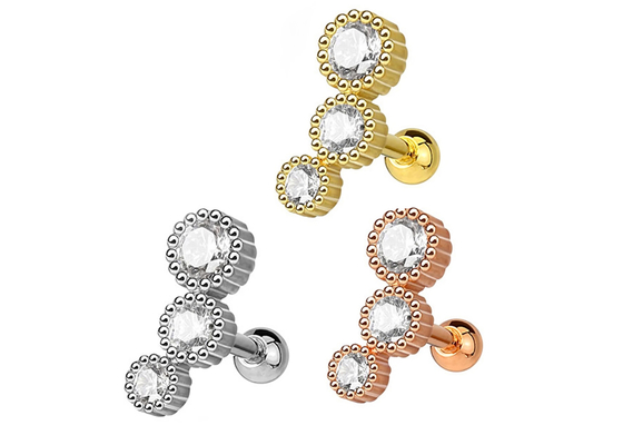 Khuyên tai trang sức bằng vàng vô trùng trên cơ thể cho sụn Tragus Dia 3 × 3mm ODM