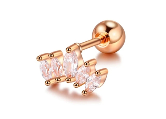 Hình dạng vương miện 16g Hoa tai vàng trang sức xuyên thấu Chiều dài 6mm với Mq kim cương