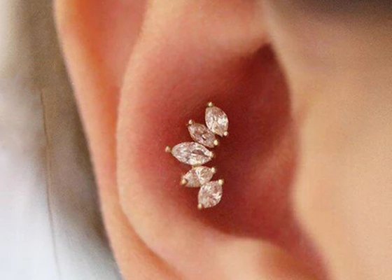 Hình dạng vương miện 16g Hoa tai vàng trang sức xuyên thấu Chiều dài 6mm với Mq kim cương