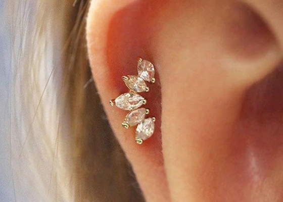 Hình dạng vương miện 16g Hoa tai vàng trang sức xuyên thấu Chiều dài 6mm với Mq kim cương
