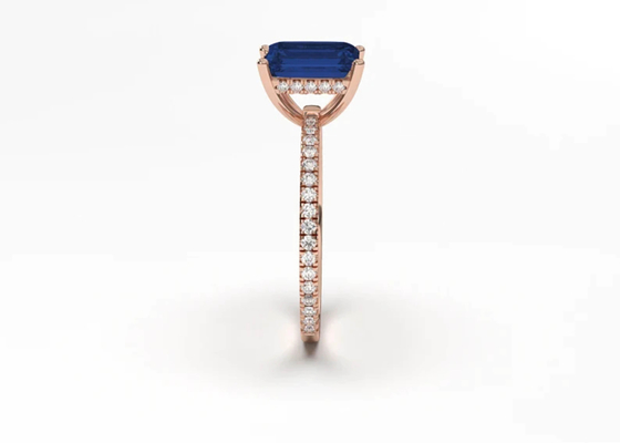 Nhẫn trang sức bằng kim cương thật Sapphire xanh ngọc Cắt kích thước 8 × 6mm
