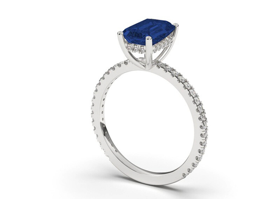 Nhẫn trang sức bằng kim cương thật Sapphire xanh ngọc Cắt kích thước 8 × 6mm