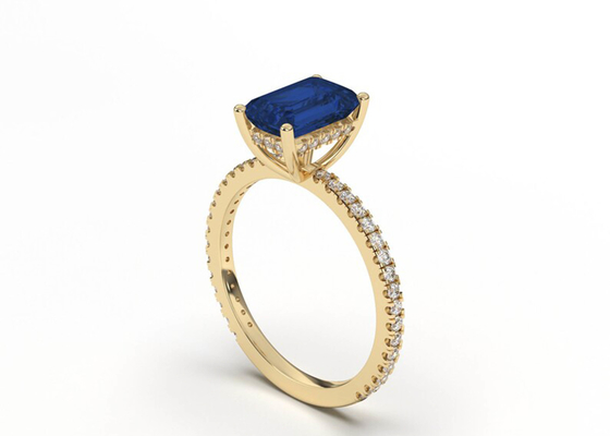 Nhẫn trang sức bằng kim cương thật Sapphire xanh ngọc Cắt kích thước 8 × 6mm
