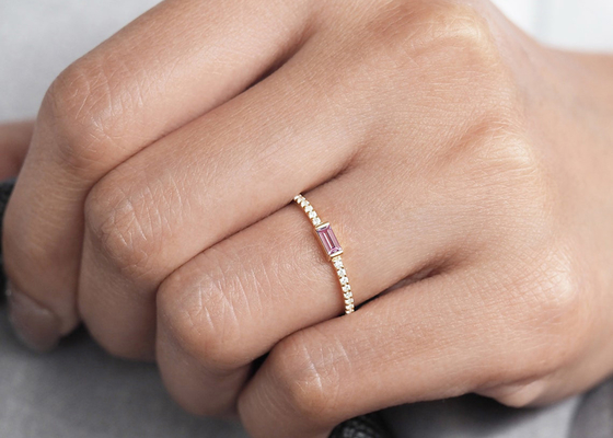 Nhẫn vàng 9K kim cương mỏng Chiều rộng 0,20ct 2,5MM cho loại cài đặt phù hợp