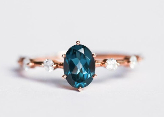 Vòng Topaz xanh London 1,56ct, Hình bầu dục Vòng kim cương Cắt hình tròn OEM