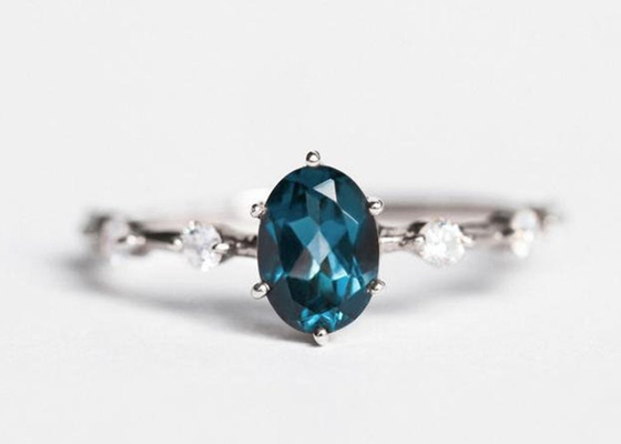 Vòng Topaz xanh London 1,56ct, Hình bầu dục Vòng kim cương Cắt hình tròn OEM