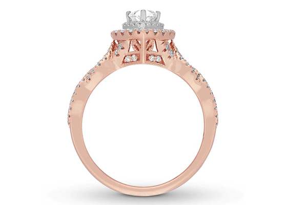 Nhẫn vàng hồng 7ct 8ct 18K, Bộ nhẫn đính hôn và nhẫn cưới 7,0mm Cắt lê
